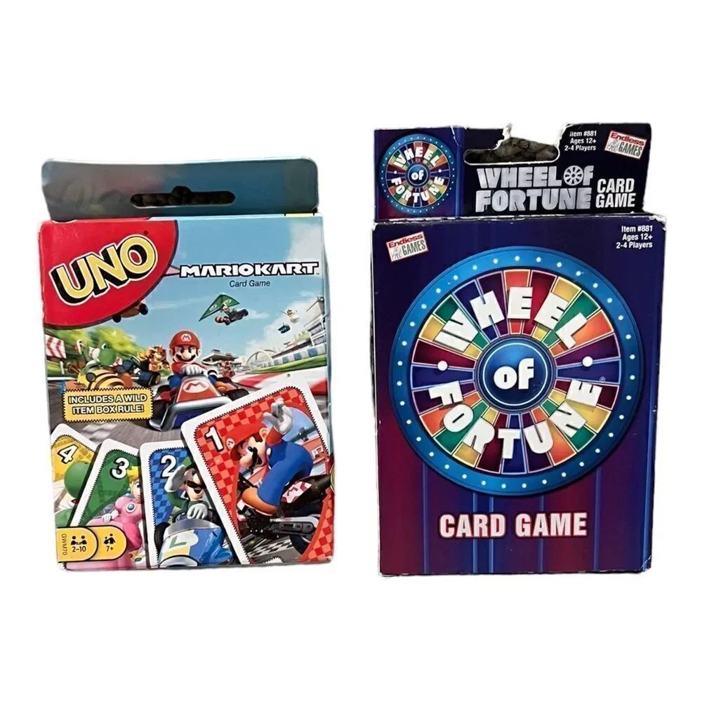 UNO and Wheel of Fortune Card Games Lot of Two Mario Kart New